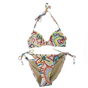 Victoria's Secret Push-Up Paisley Floral Halter Side Tie Bikini Size 34B Medium